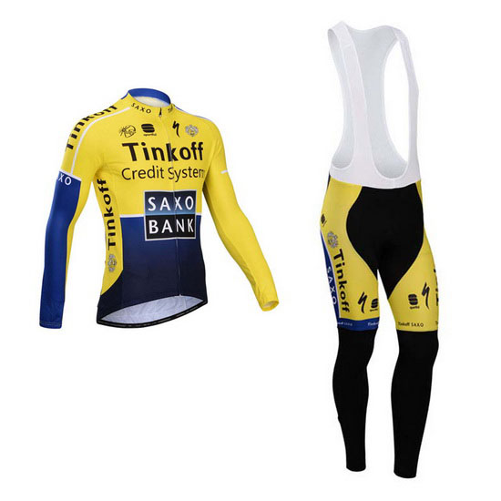 2014 Maillot SaxoBank Tirantes Mangas Largas Azul Y Amarillo